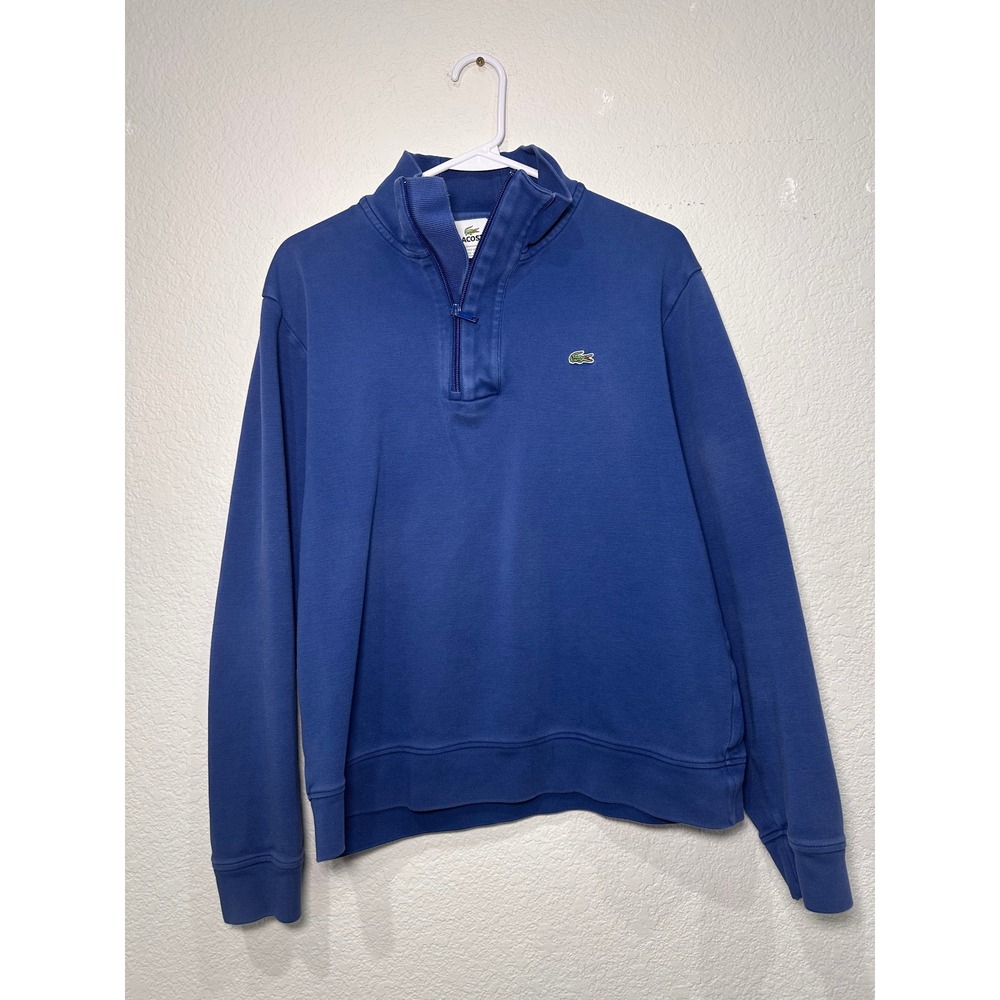 Lacoste Mens Blue Quarter Zip Sweatshirt Cotton Pullover Logo F8330 Size 5 L